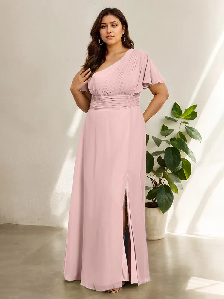 Chiffon One Shoulder A Line Plus Size Bridesmaid Dresses