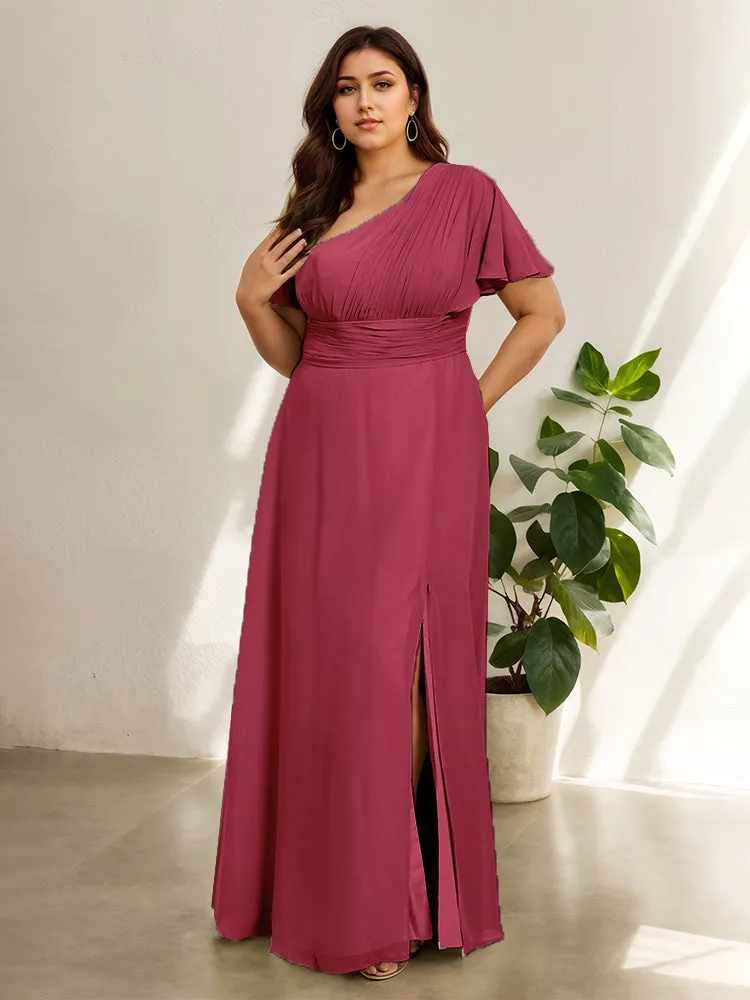Chiffon One Shoulder A Line Plus Size Bridesmaid Dresses