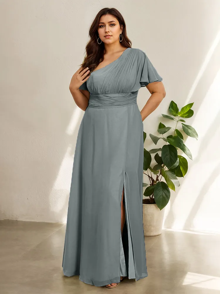 Chiffon One Shoulder A Line Plus Size Bridesmaid Dresses