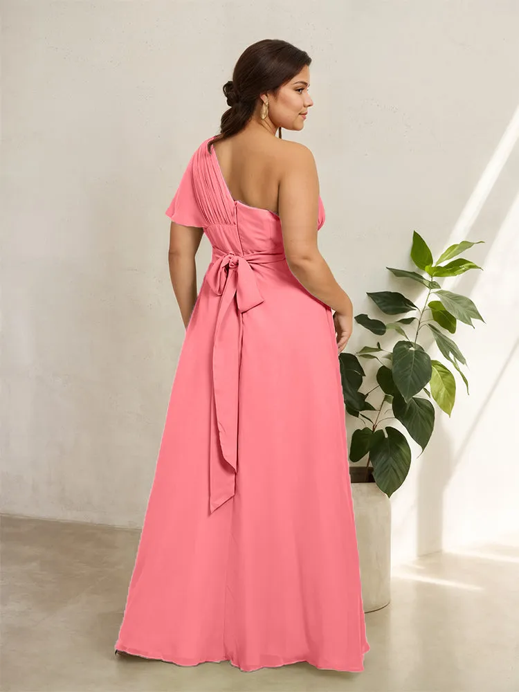 Chiffon One Shoulder A Line Plus Size Bridesmaid Dresses