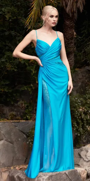 Cinderella Divine CDS410 Stretch Gathered Floor Length Rhinestone Dress