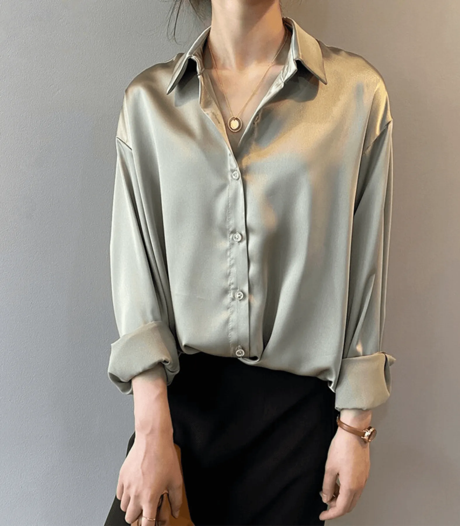 Claudia® | Buttoned Satin Silk Blouse