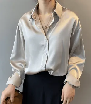 Claudia® | Buttoned Satin Silk Blouse