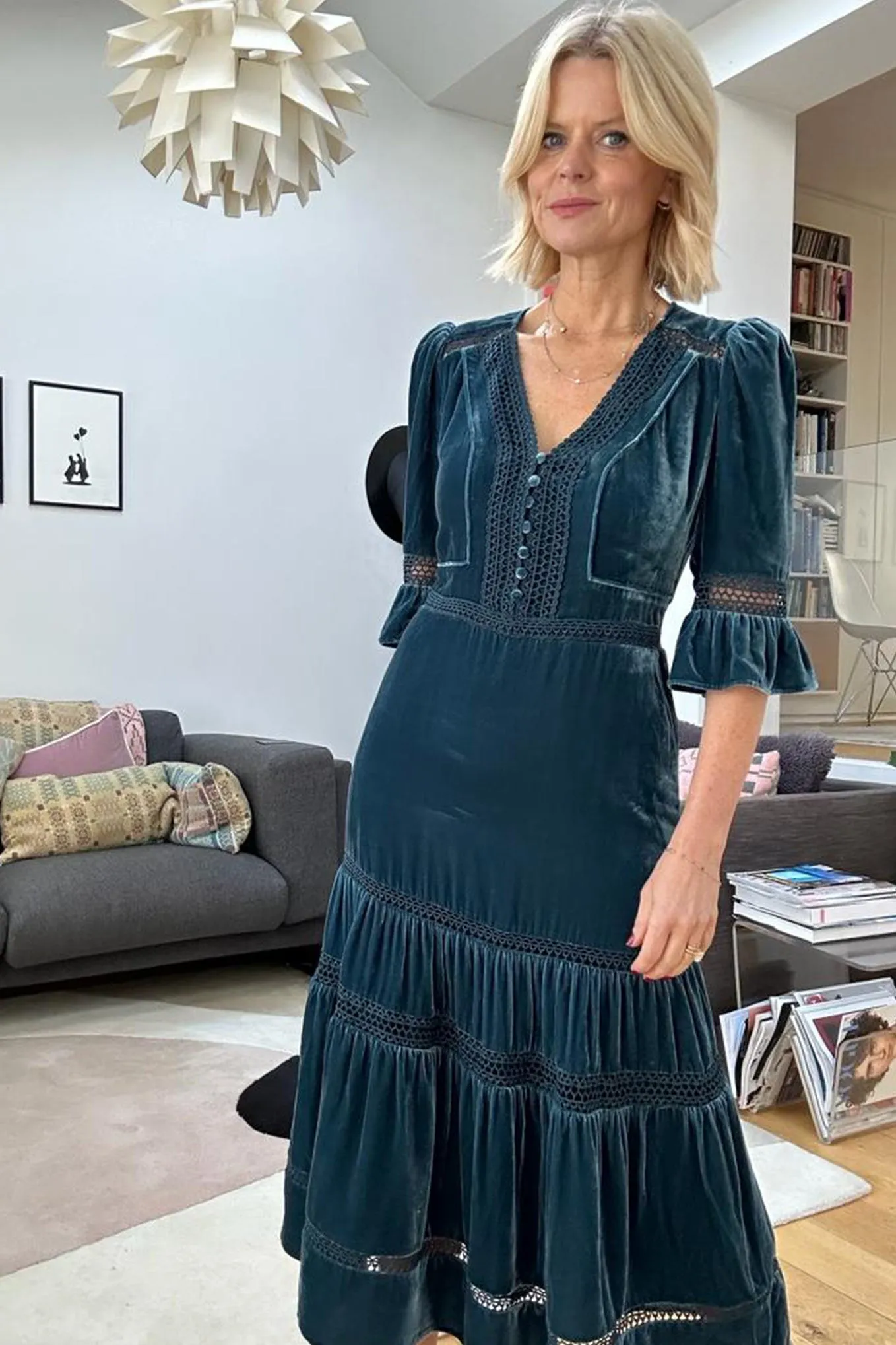 Coralie Velvet Dress - Teal - Regular