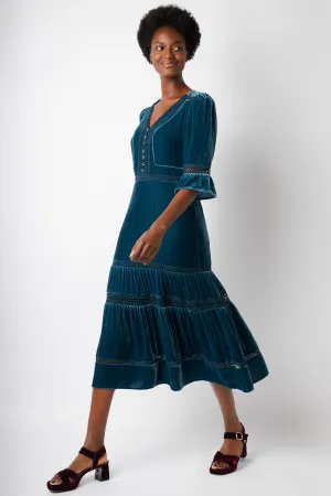 Coralie Velvet Dress - Teal - Regular
