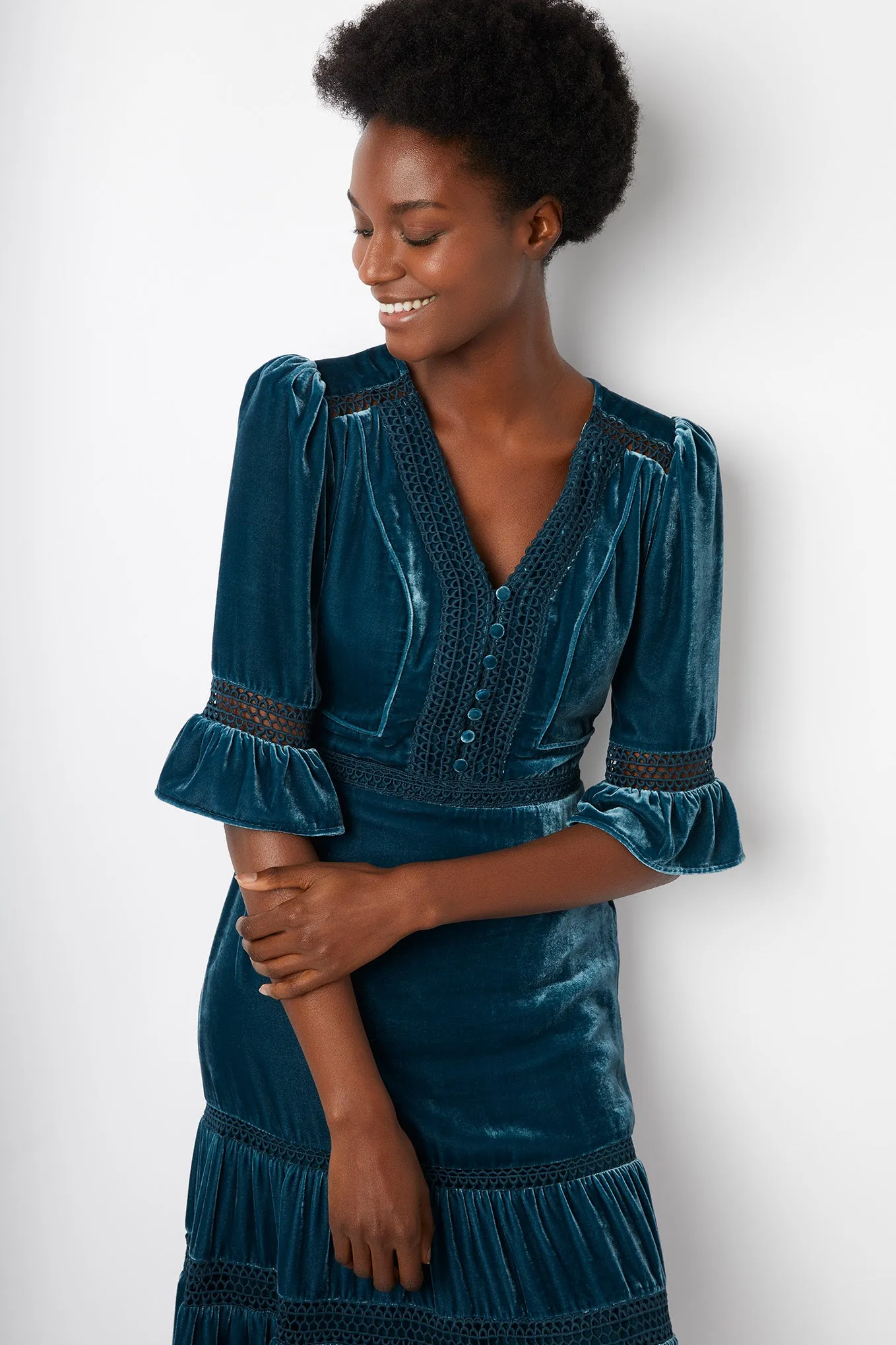 Coralie Velvet Dress - Teal - Regular