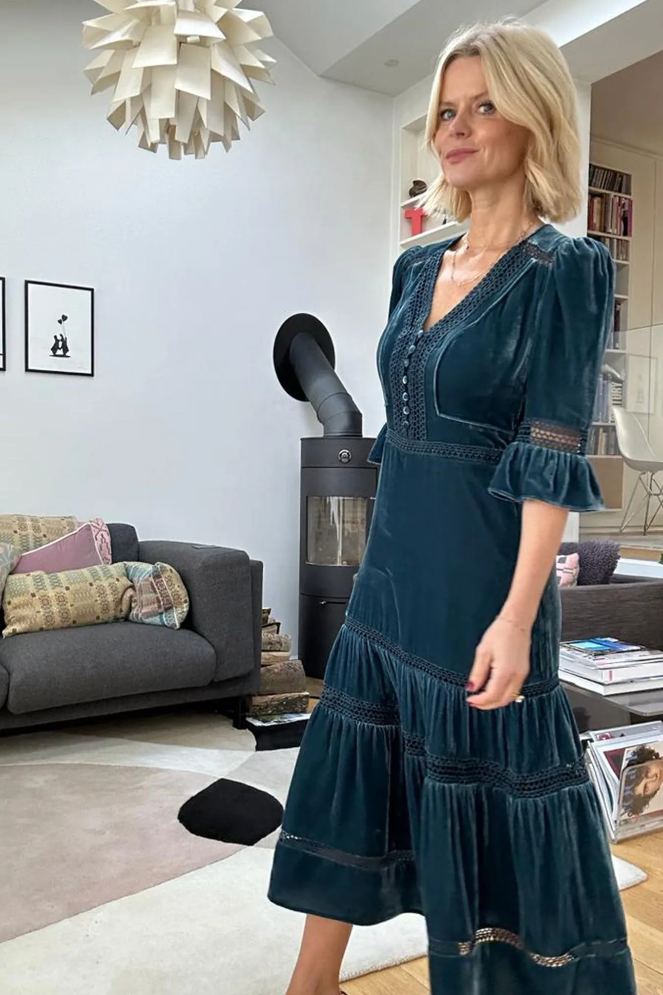 Coralie Velvet Dress - Teal - Regular