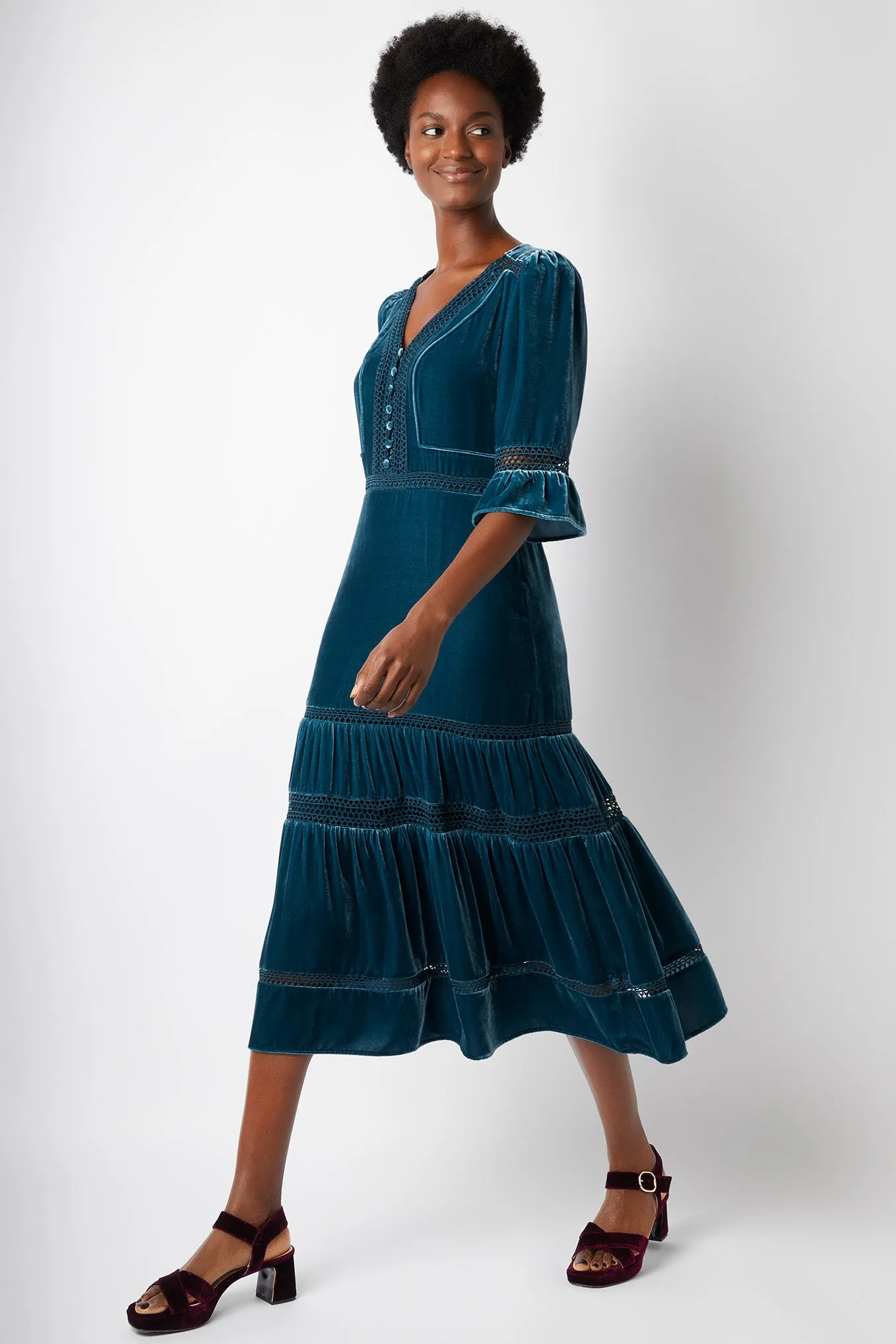 Coralie Velvet Dress - Teal - Regular