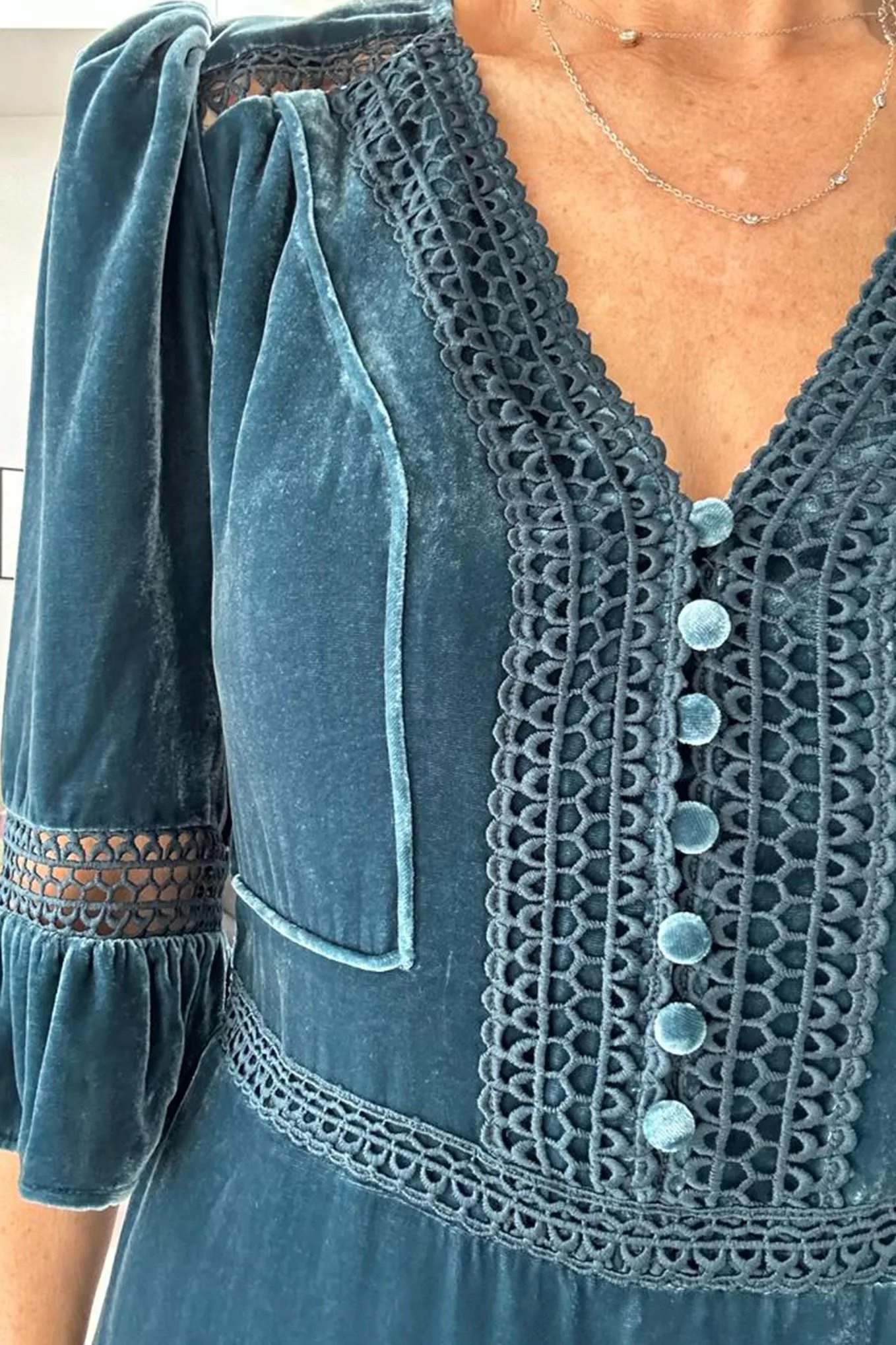 Coralie Velvet Dress - Teal - Regular