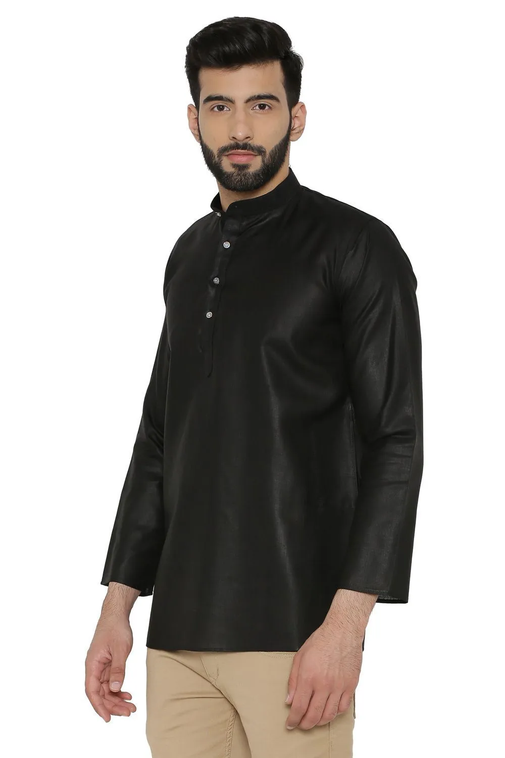 Cotton Silk Blend Black Kurta Shirt