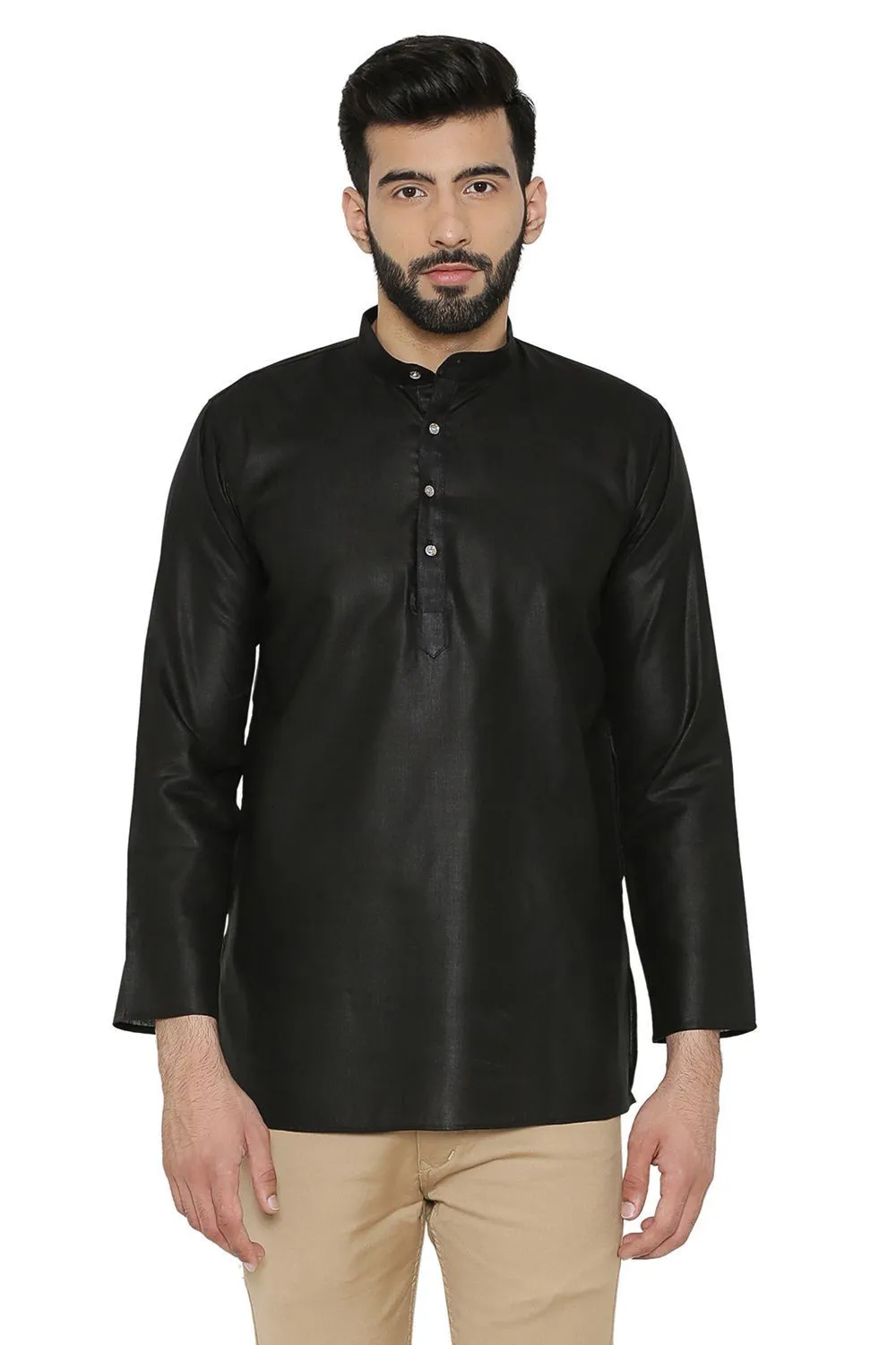 Cotton Silk Blend Black Kurta Shirt