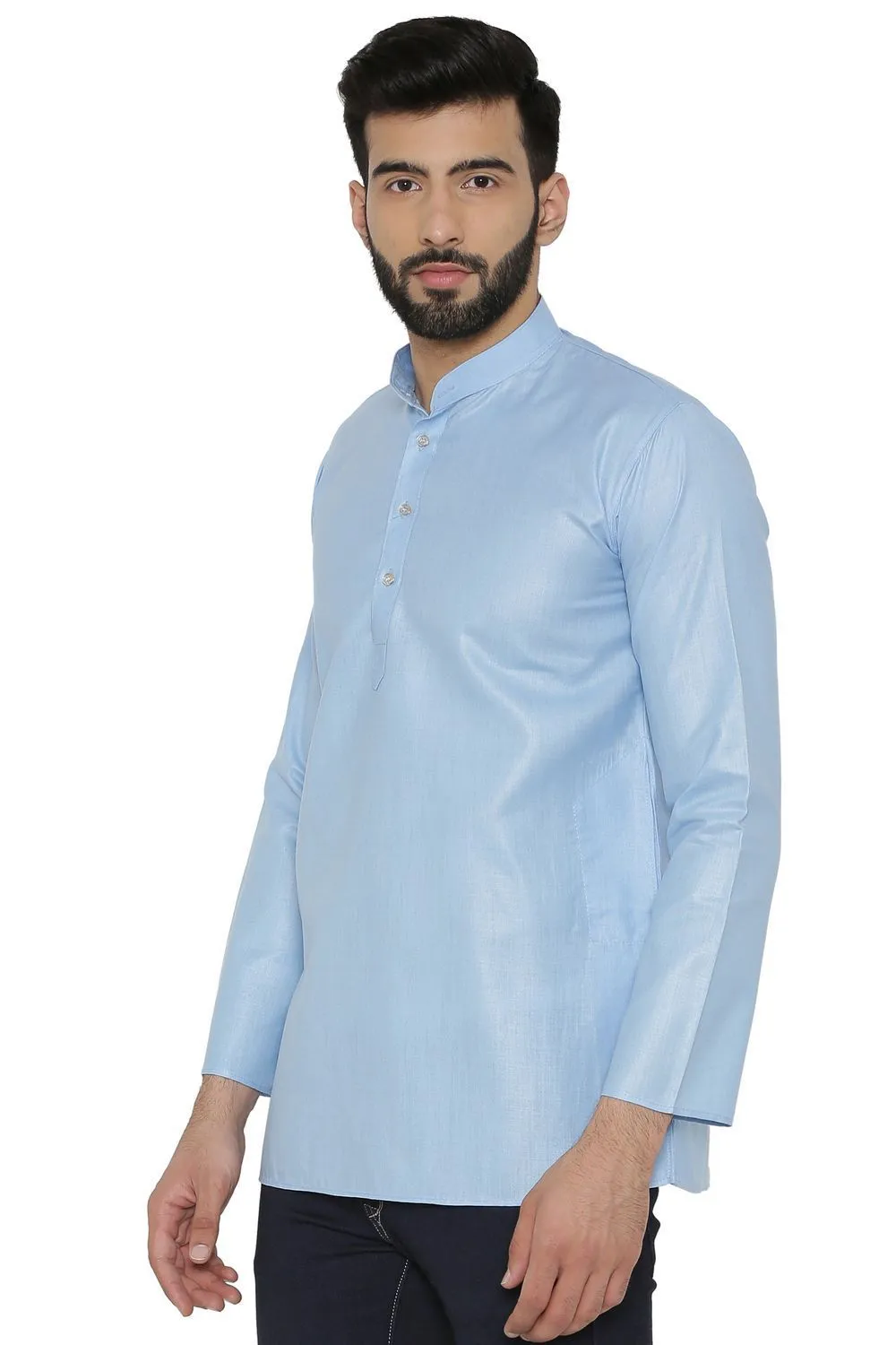 Cotton Silk Blend Blue Kurta Shirt