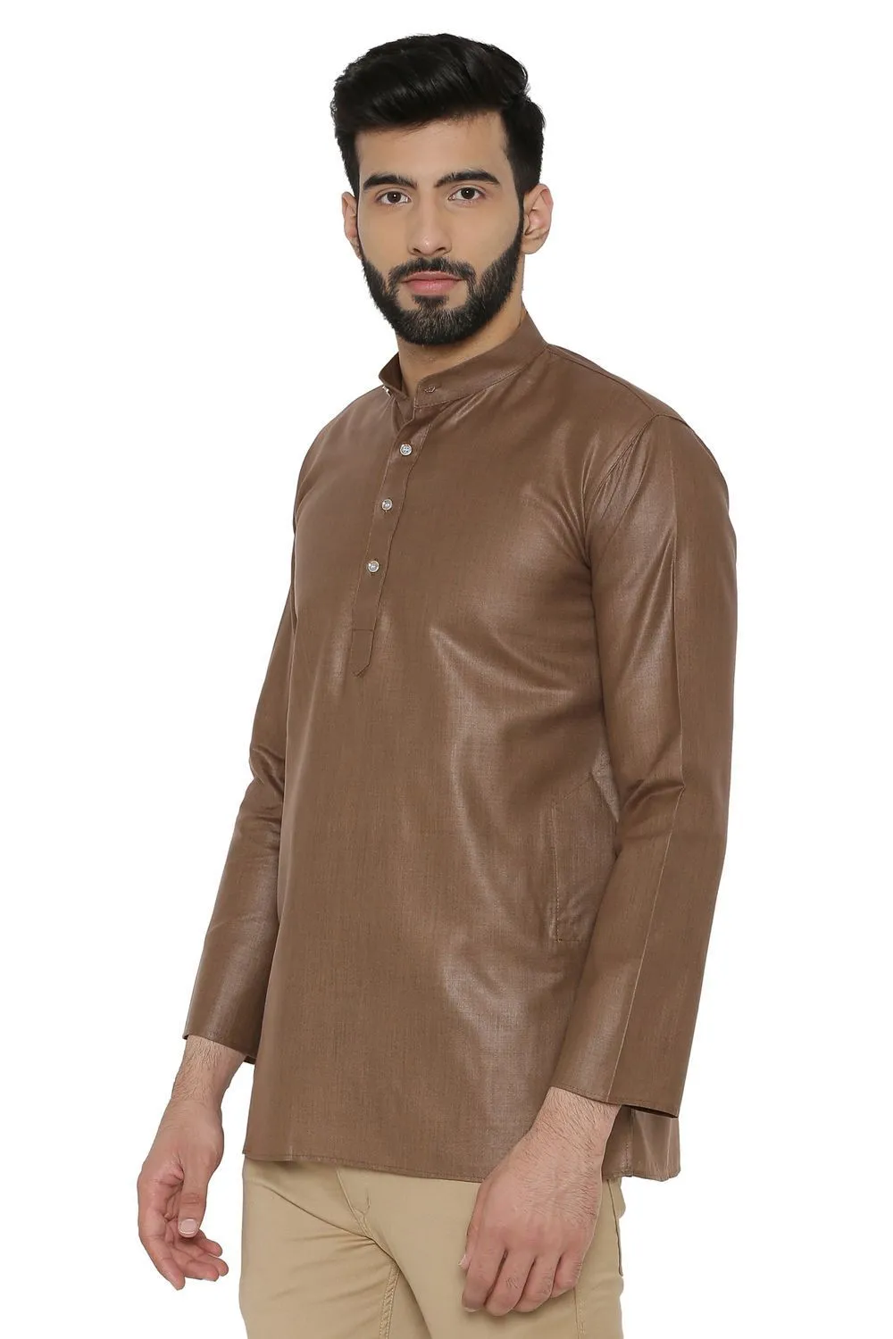 Cotton Silk Blend Brown Kurta Shirt