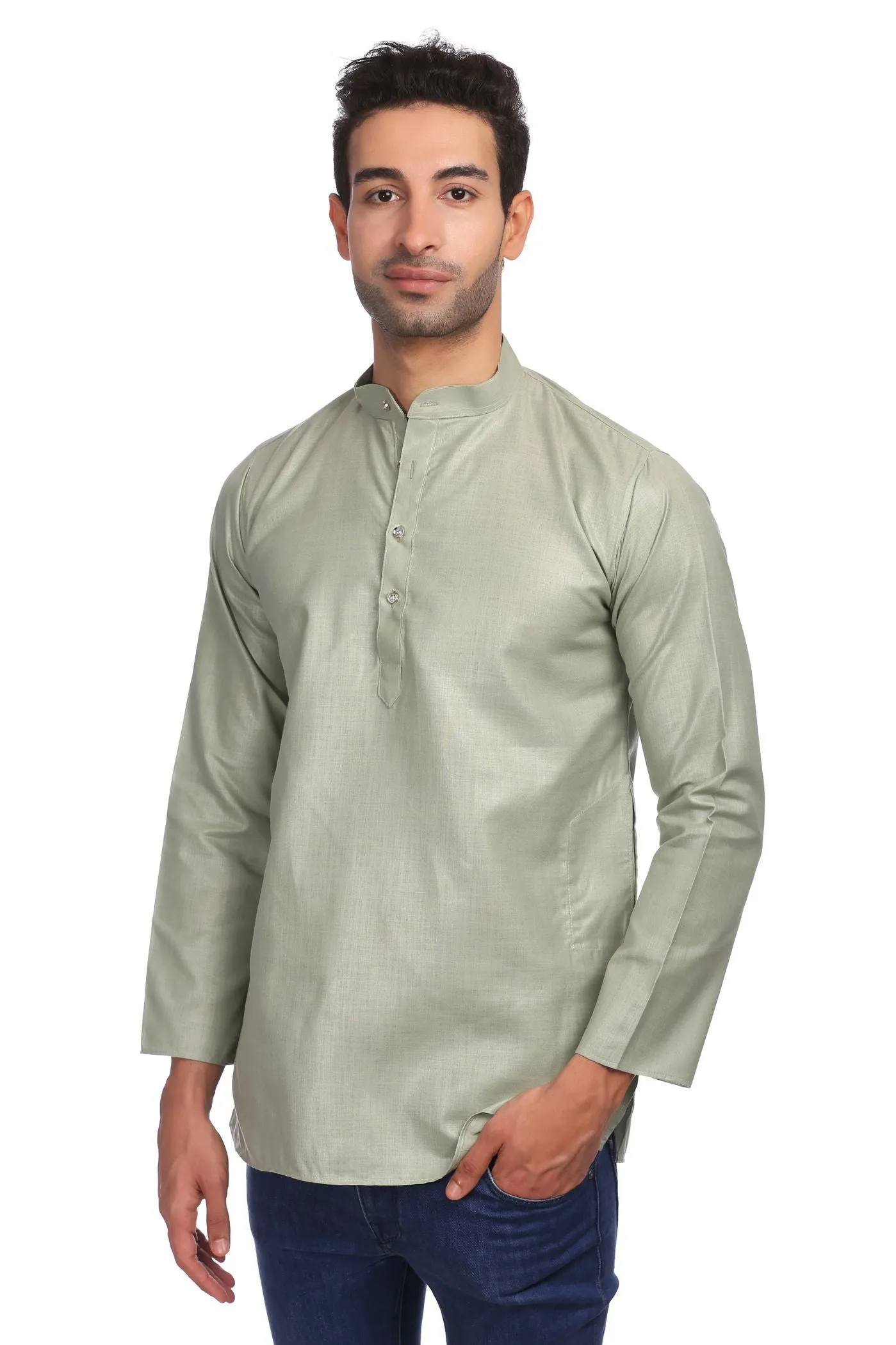Cotton Silk Blend Grey Kurta Shirt