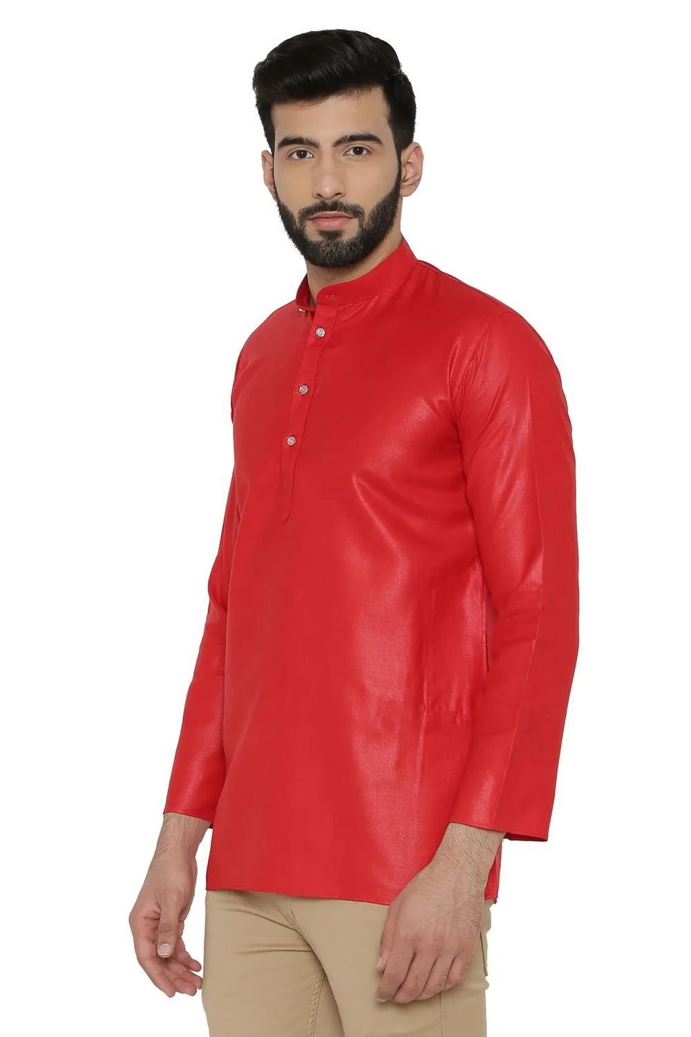 Cotton Silk Blend Red Kurta Shirt