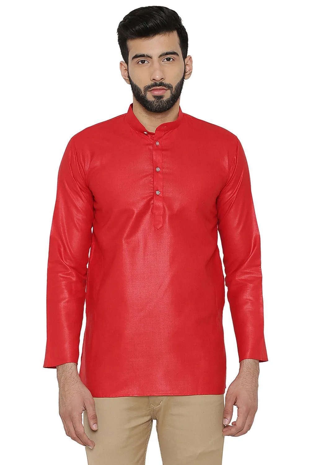 Cotton Silk Blend Red Kurta Shirt
