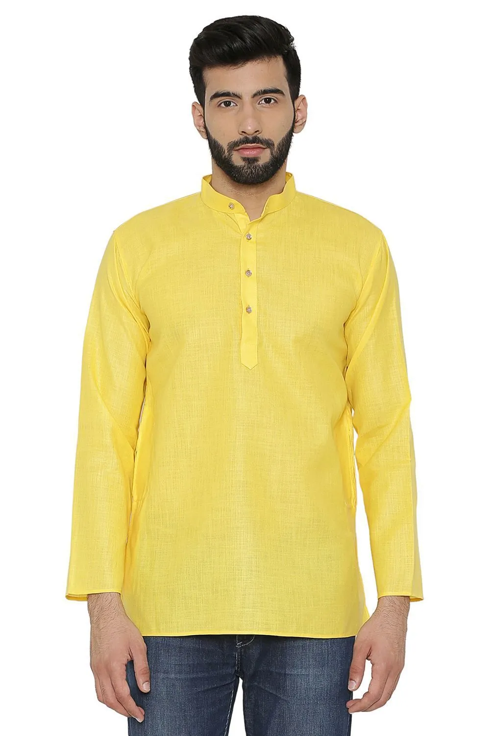Cotton Silk Blend Yellow Kurta Shirt