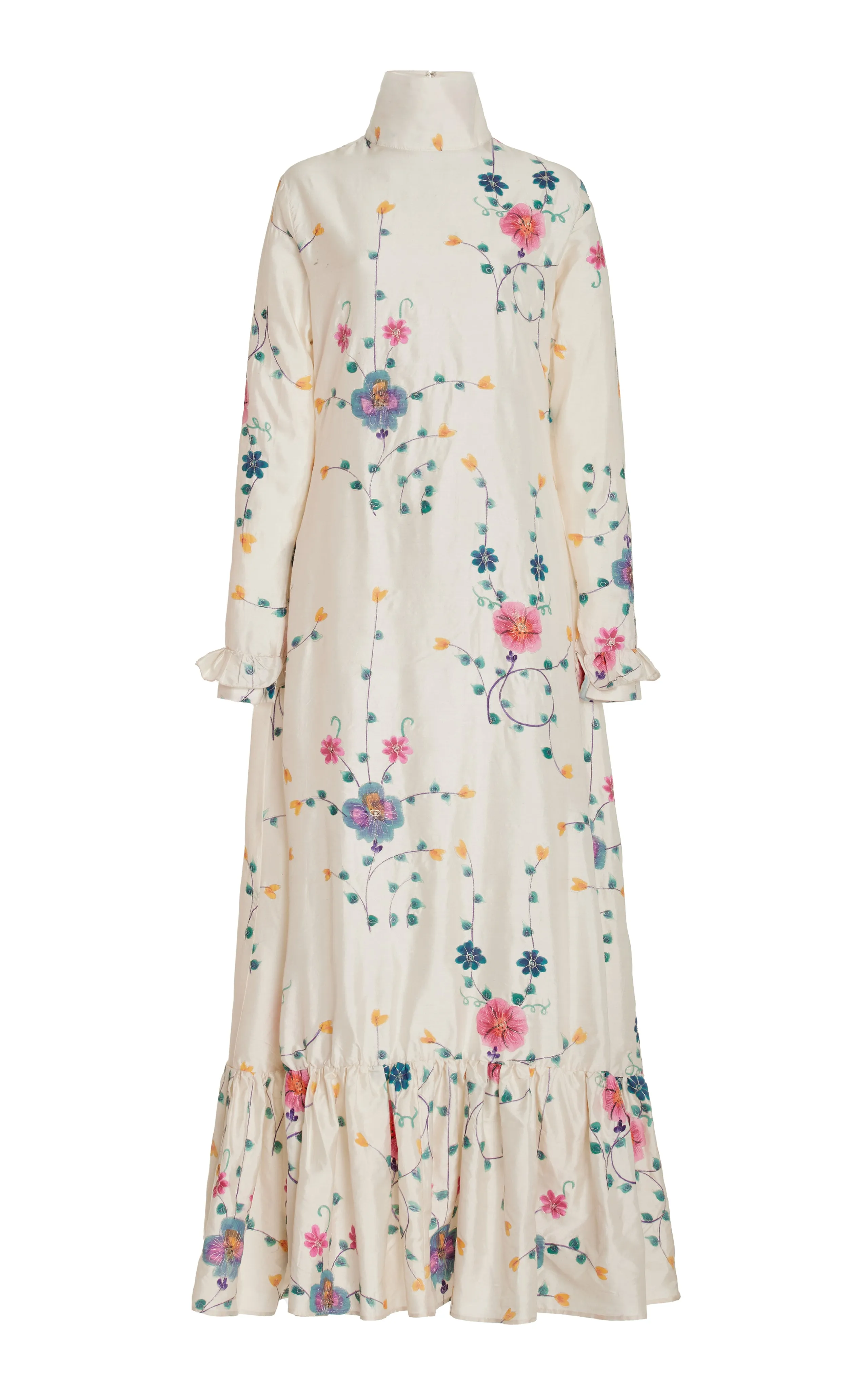 Country Girl Dress- Ivory Floral Silk Dupioni
