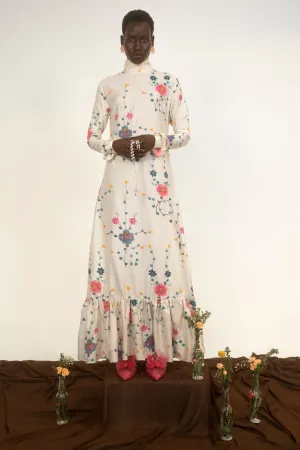 Country Girl Dress- Ivory Floral Silk Dupioni