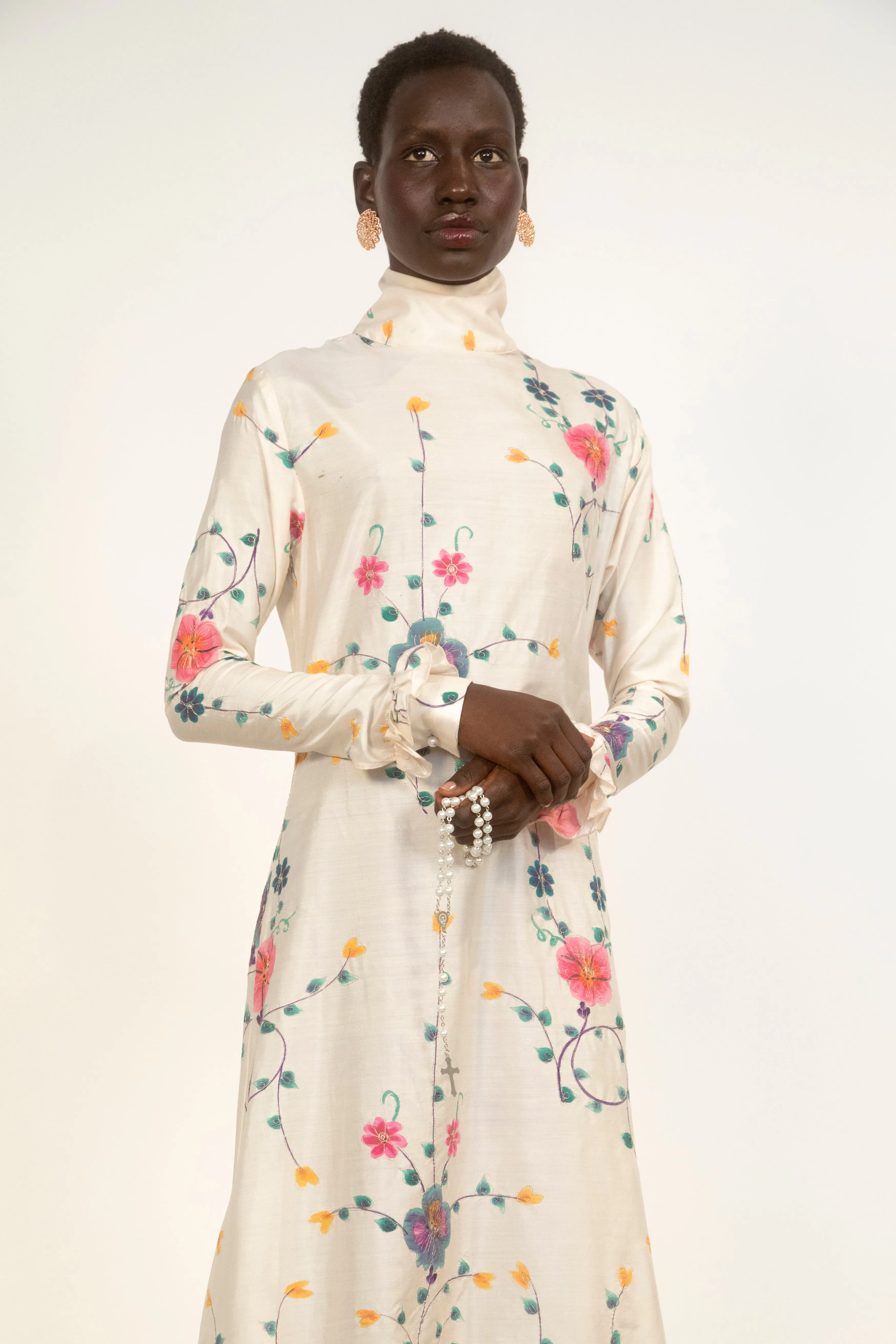 Country Girl Dress- Ivory Floral Silk Dupioni