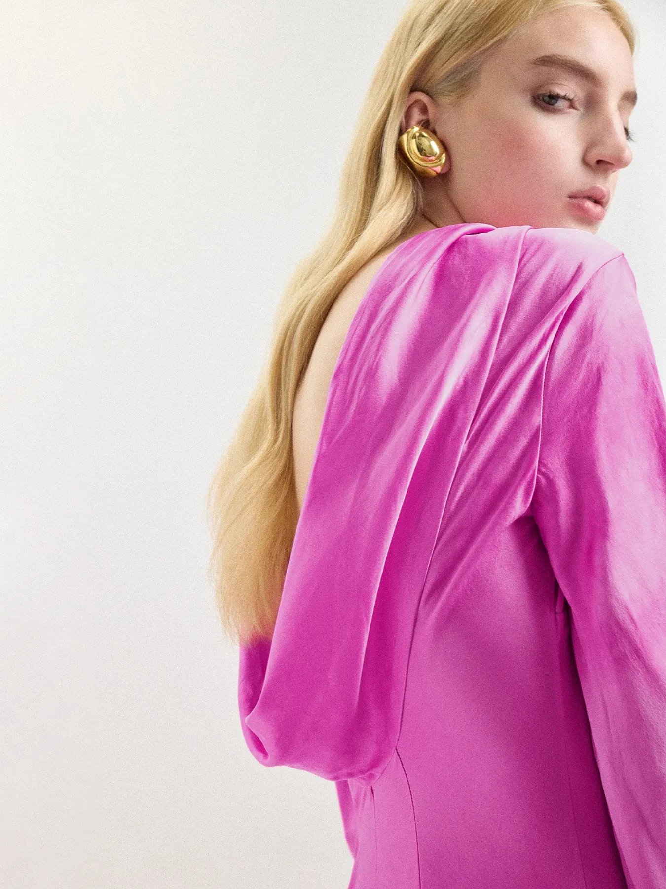 Cowl Back Silk Gown in Fuchsia Shibori