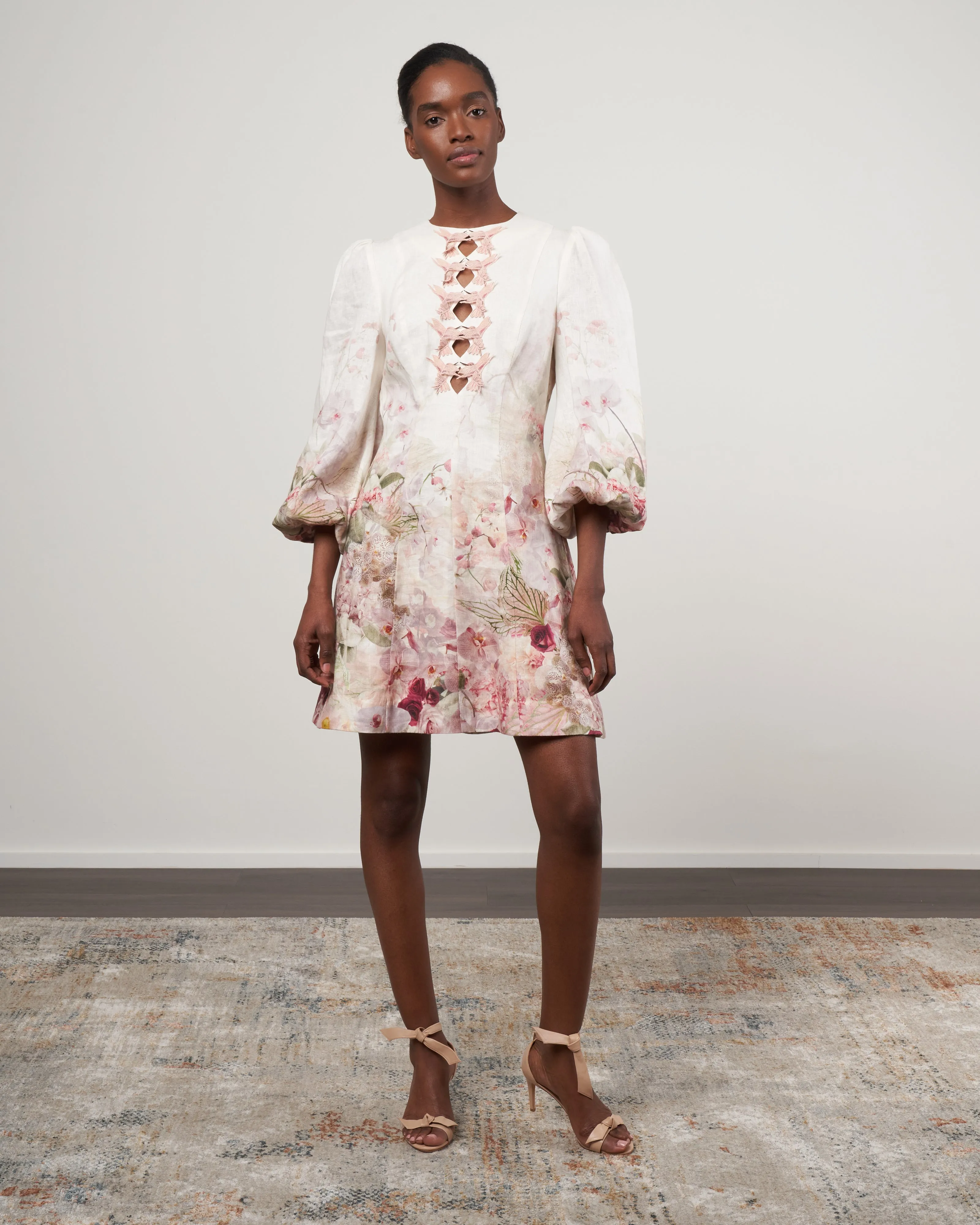 dancer hummingbird mini dress - alabaster garden floral