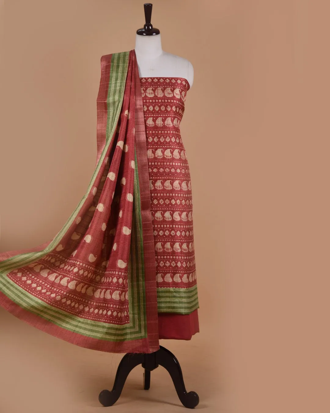 Deep Pink Cotton Silk Blend Printed Unstitched Suit Fabric Set With Cotton Silk Printed Dupatta
