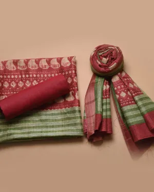 Deep Pink Cotton Silk Blend Printed Unstitched Suit Fabric Set With Cotton Silk Printed Dupatta