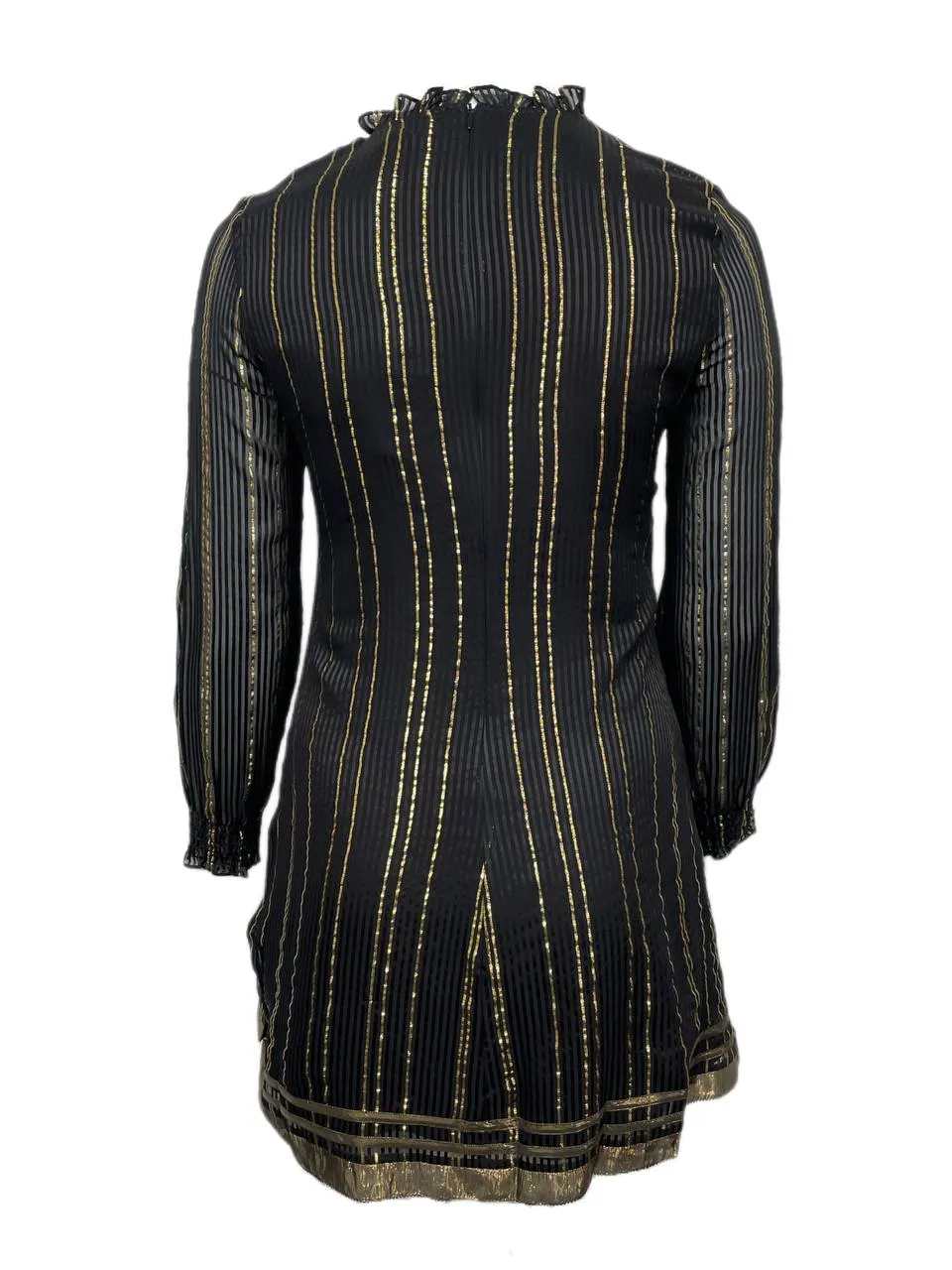 DEREK LAM 10 Crossby Women's Black Ruffle Golden Stripe Dress Size 12 NWT