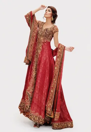 Designer Bridal Frock in Deep Red Color #N7071