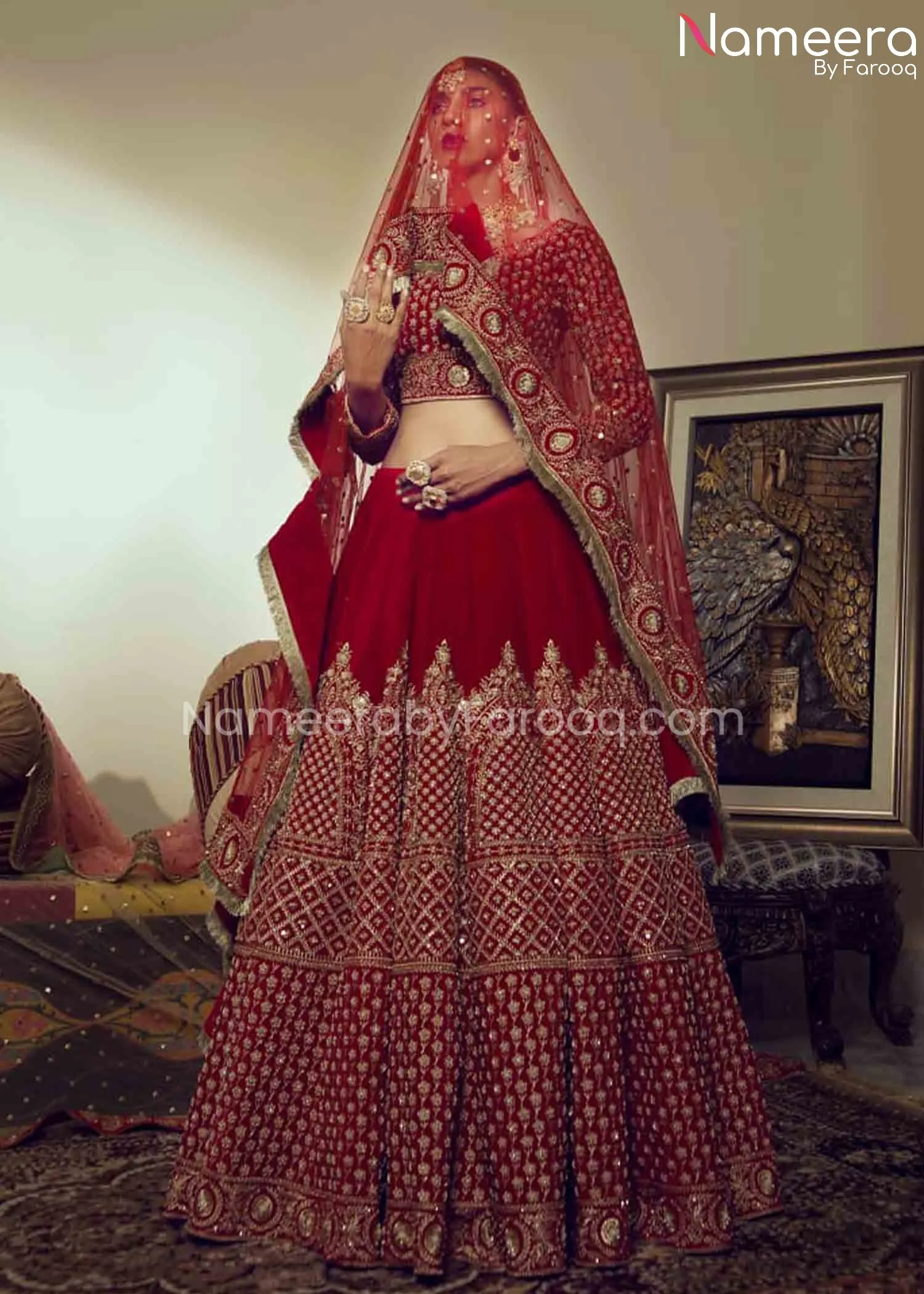 Designer Bridal Lehenga Choli Red Dress Pakistani #BS610