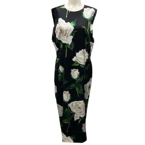 Dolce & Gabbana Black Multi Floral Sleeveless Silk Midi Dress
