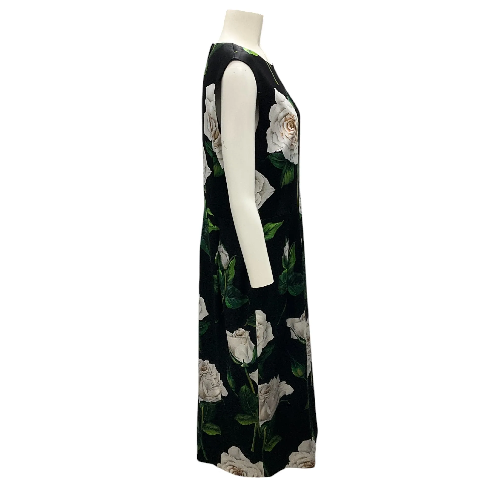 Dolce & Gabbana Black Multi Floral Sleeveless Silk Midi Dress