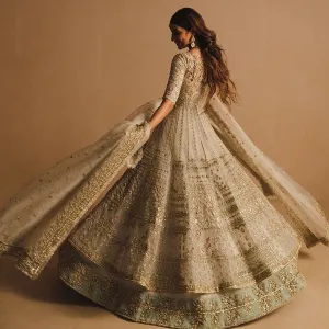 Dusty White Traditional Pishwas for Indian Wedding Wear