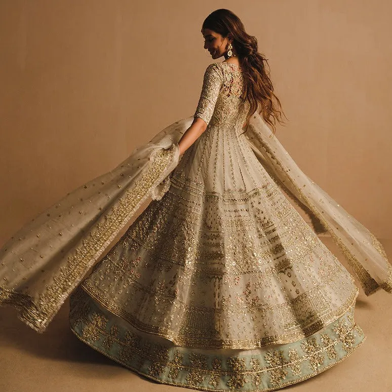 Dusty White Traditional Pishwas for Indian Wedding Wear