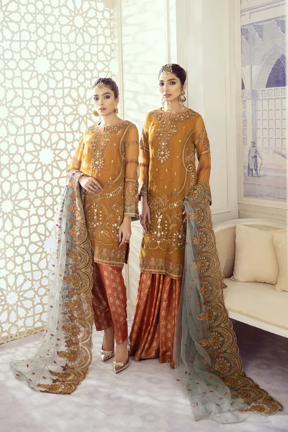 Eid Chiffon Outfit in Mustard Color #M0003