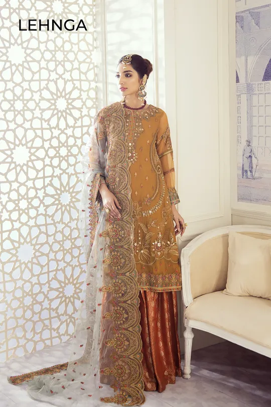 Eid Chiffon Outfit in Mustard Color #M0003