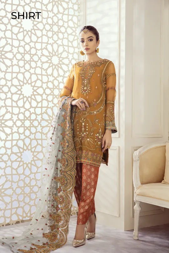 Eid Chiffon Outfit in Mustard Color #M0003