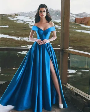 Elegant 2018 Hunter Green Satin Prom Dresses Off The Shoulder Long Prom Gowns for Party New Arrival