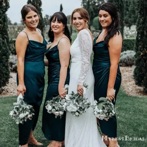 Elegant Spaghetti Strap Elactic Silk A-line Long Cheap Bridesmaid Dresses, BDS0072