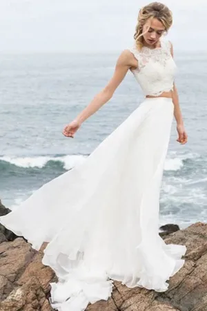 Elegant Two Pieces Lace Straps Chiffon Wedding Dresses,MW301