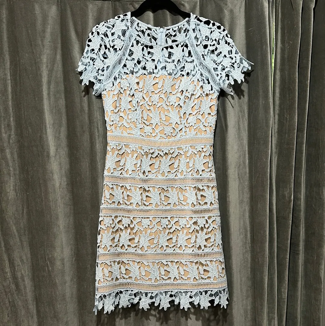Eliza J Light Blue Floral Short Sleeve Cutwork Lace Dress