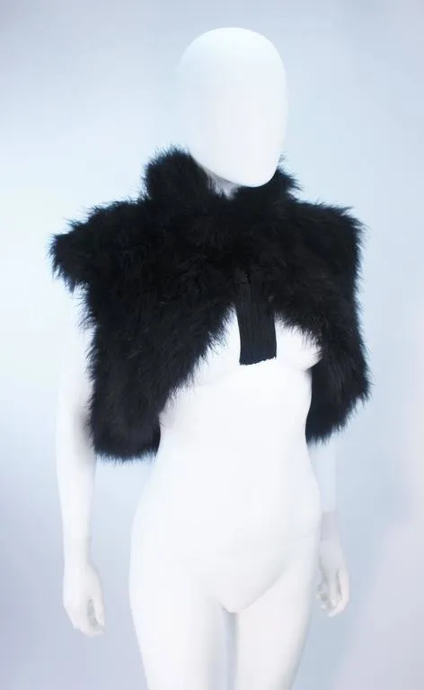 ELIZABETH MASON COUTURE Black Silk Marabou Caplet with Tassels