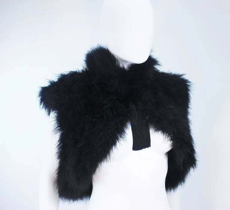 ELIZABETH MASON COUTURE Black Silk Marabou Caplet with Tassels