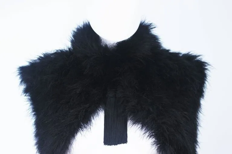 ELIZABETH MASON COUTURE Black Silk Marabou Caplet with Tassels
