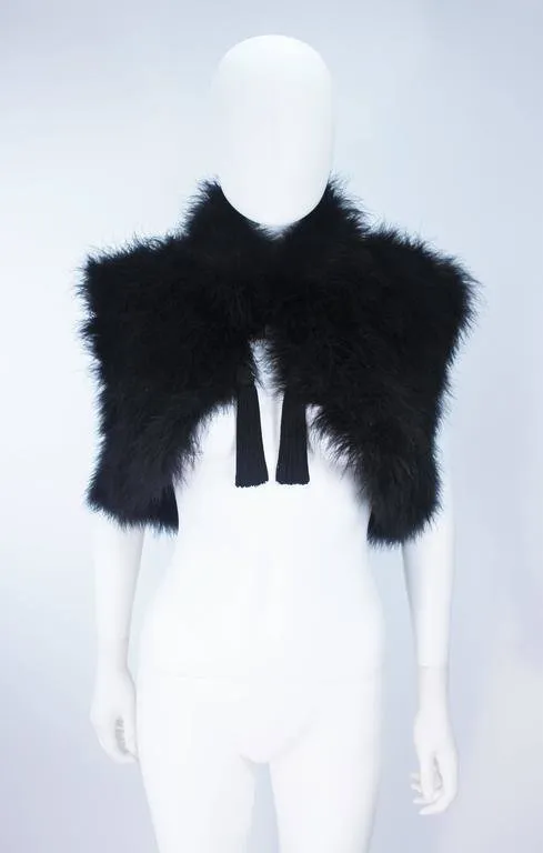 ELIZABETH MASON COUTURE Black Silk Marabou Caplet with Tassels