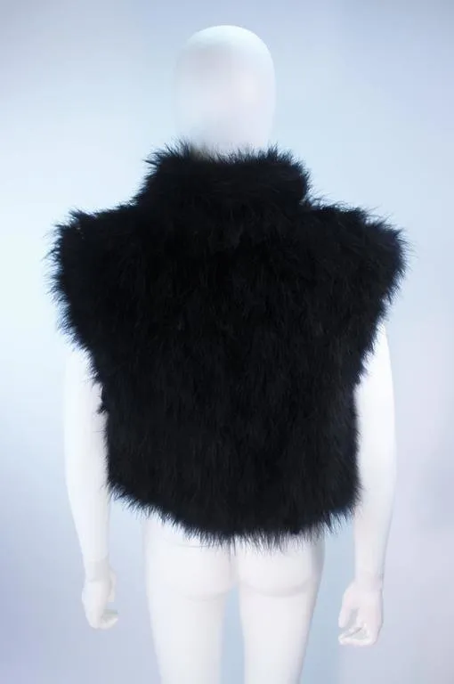 ELIZABETH MASON COUTURE Black Silk Marabou Caplet with Tassels