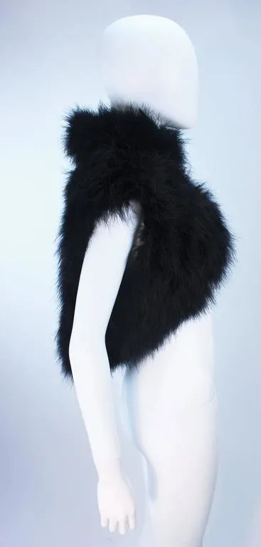 ELIZABETH MASON COUTURE Black Silk Marabou Caplet with Tassels