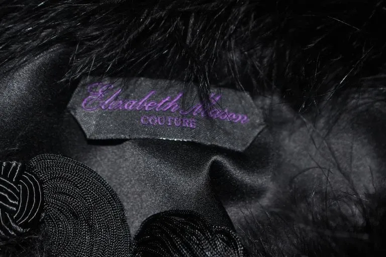 ELIZABETH MASON COUTURE Black Silk Marabou Caplet with Tassels