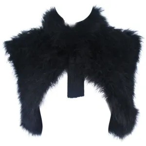 ELIZABETH MASON COUTURE Black Silk Marabou Caplet with Tassels